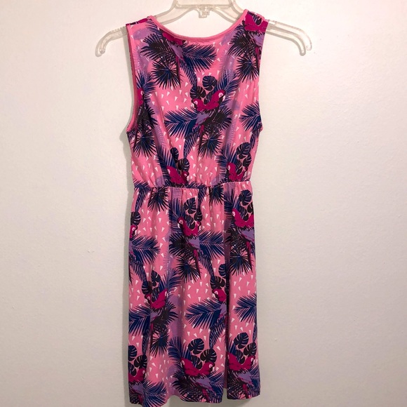 Tequila Sunrise Pink Parrot Tropical Sleeveless Dress XS - Picture 2 of 5
